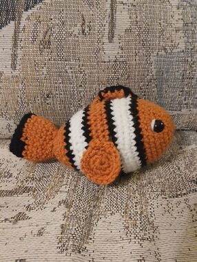 Crocheted Orange & White Clownfish Plush Toy Handmade
